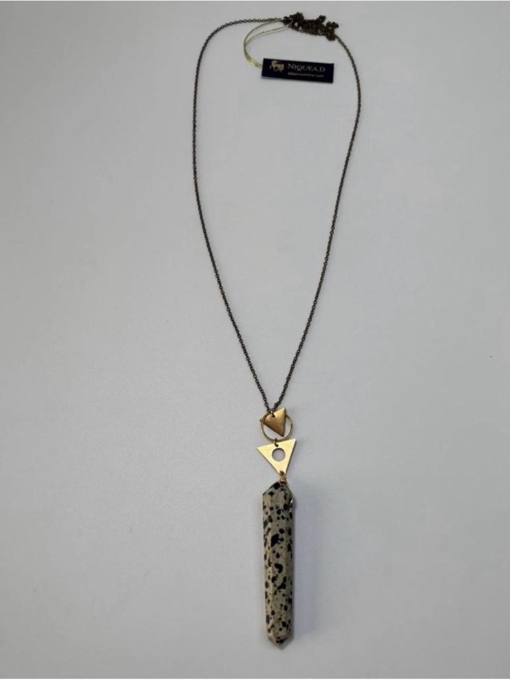 Niquea.d Dalmatian Jasper Crystal Shaped 32 Inch Gold Plated Necklace